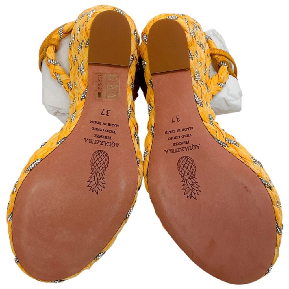 Aquazzura Lemonade Raffia Costiera Crystal Wedge Sandals - Picture 9 of 12